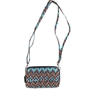 Vera Bradley All-in-One Wallet Crossbody Wristlet Purse Brown Blue